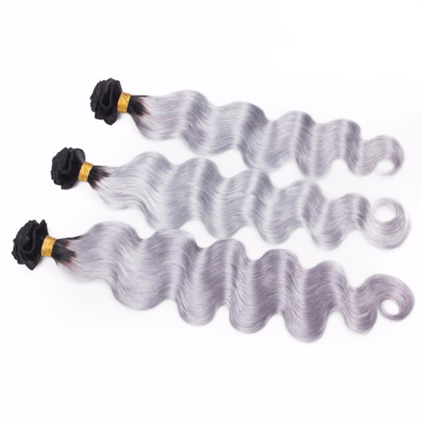 Ombre Silver Grey Human Hair Extensions Two Tone 1B Grey Brazilian Peruvian Malaysian Indian Cambodian Body Wave Virgin Hair Weave Bundles