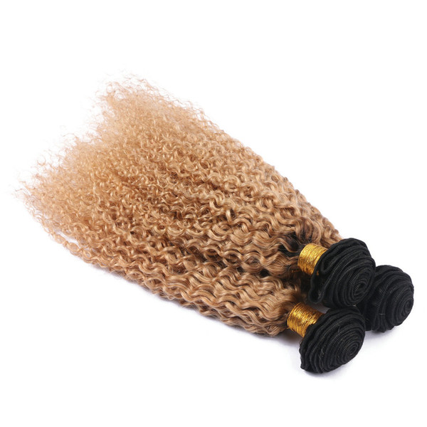 Human Hair Weaves Kinkys Curl Hair Extensions 1b 27 Honey Blonde Ombre Hair Bundles 3Pcs/Lot Kinky Curly 2 Tone Weaves