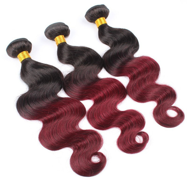 100% Human Unprocess Brazilian Virgin Hair Body Wave Hair Extensions Body Wave T1b 99j Ombre Color Burgundy Hair Weft Cheap Price Wholesale