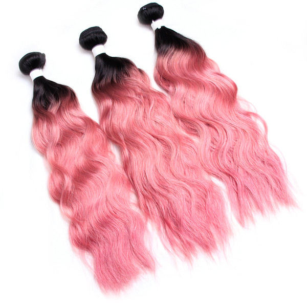 Wet And Wavy Pink Hair Peruvian Virgin Human Hair 3Bundles Two Tone Dark Root Pink Hair Bundles Water Wave Bundles