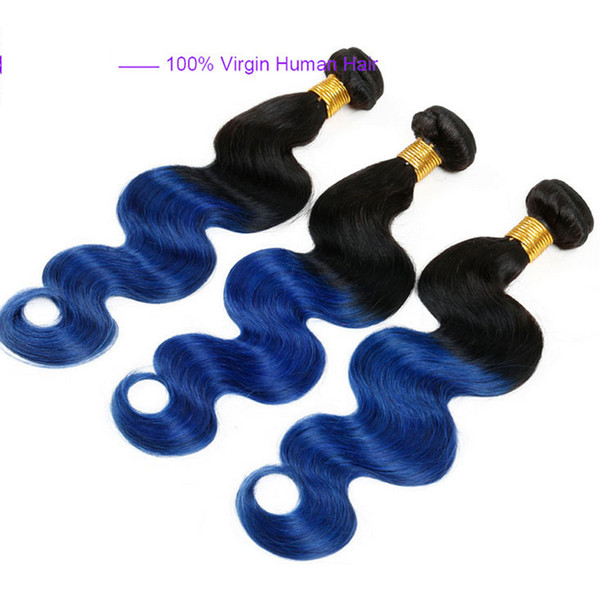 ombre 1b blue Brazilian Body Wave Hair Weave Bundles 100% Virgin Human Hair Extensions Peruvian Malaysian Indian Cambodian Hair Double Wefts