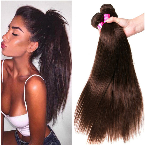 Brown Straight Human Hair Weaves Dark Brown Human Hair Peruvian Virgin Hair Extensions 3Bundles Wefts Silk Straight