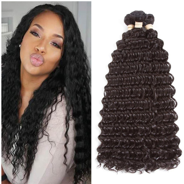 Natural Black Deep Wave Human Hair Weaves 3Pcs/Lot Brazilian Virgin Human Hair Extension Deep Curly Wavy Weft