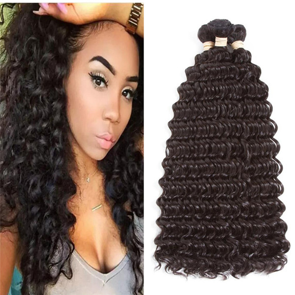 Deep Wave Curly Human Hair Weaves Natural Color Deep Curly Hair Extension Peruvian Indian Malaysian Brazilian Human Hair 3Pcs/Lot Fast Ship