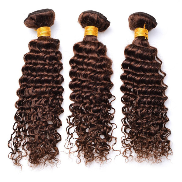 #4 Brown Human Hair Weaves Chololate Brown Deep Curly Virgin Malaysian Hair 3Pcs/Lot Brown Deep Wave Bundles