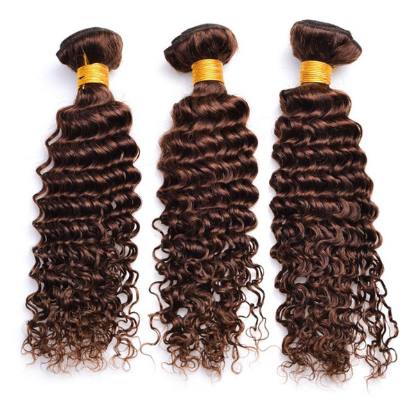 Brown #4 Human Hair Weaves Peruvian Virgin Human Hair Bundles Chestnut Brown Deep Wave Curly Hair Extension 3Pcs/Lot