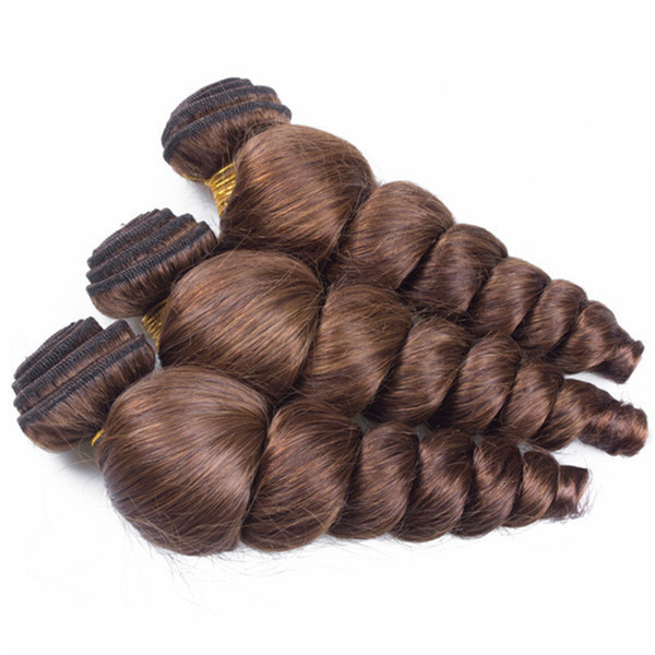 #4 Color Chololate Brown Human Hair Bundles Loose Wave Peruvian Virgin Human Hair Weaves Loose Curly Hair Bundles 3Pcs/Lot Fast 