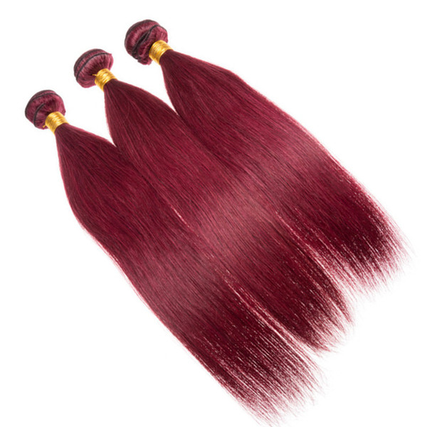 Silk Straight Color 99j Burgundy Human Hair For Black Women 99j Virgin Hair Weaves Straight Malaysian Remy 3Bundles Hair Wefts Free Ship