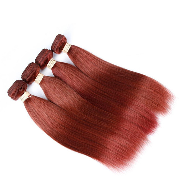 Color 33# Dark Auburn Human Hair Weaves Silk Straight Peruvian Virgin Hair Dark Brown Hair Extension 3Pcs/Lot