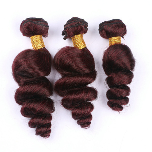 Loose Wave #99J Wine Red Human Hair Wefts 3Pcs Lot Burgundy Hair Bundles Raw Indian Colored Hair Extension