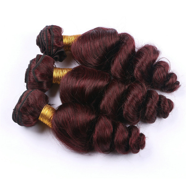 Burgundy Loose Curly Hair Weft #99j Wine Red Loose Wave Hair Weaves Peruvian Virgin Human Hair Bundles 3Pcs/Lot