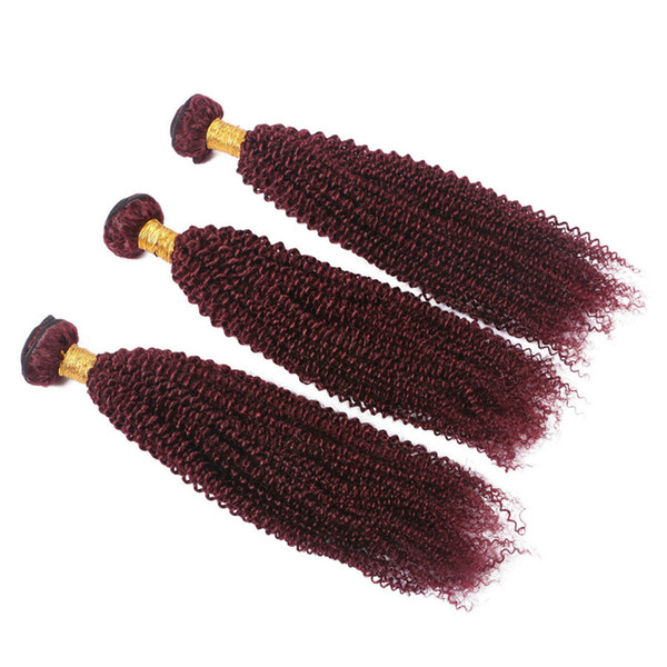 8A Malaysian Human Hair Burgundy Colored Afro Kinky Curly Hair Weave For Black Women #99j Human Hair Wine Red Kinky Curly Extensions