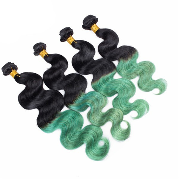 3 Bundles Hair 1B Green Ombre Cheap Hair Bundles Body Wave Virgin Peruvian Virgin Hair Ombre Body Wave Weaves Double Weft 9A