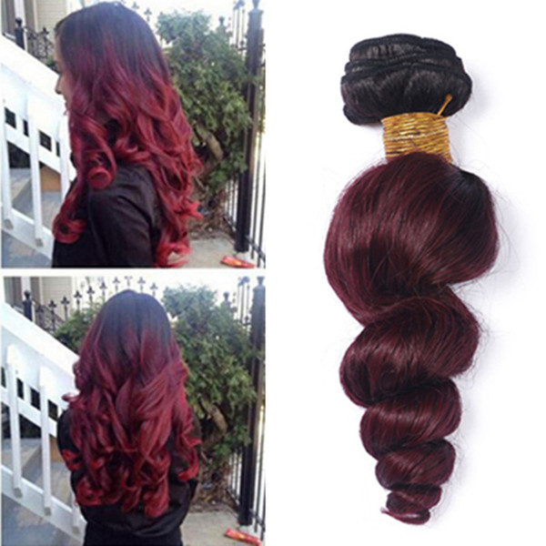 Two Tone 1B 99J Burgundy Remy Hair Weave Wine Red Hair Weft Bundles Ombre Malaysian Loose Wave Virgin Human Hair Extensions