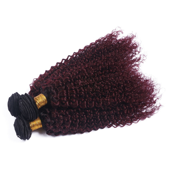 Cheap Hair Bundles Quality Assurance 99j Ombre Kinky Curly Human Hair Bundles 99j Wine Red Two Tone Curly Hair Weaves 4Pcs/Lot