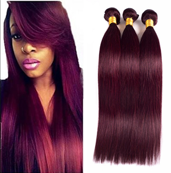 99J Color Straight Human Hair Bundles Peruvian Virgin Human Hair Weaves 3Pcs/lot Wine Red Unprocess Straight Hair Wefts Fast 