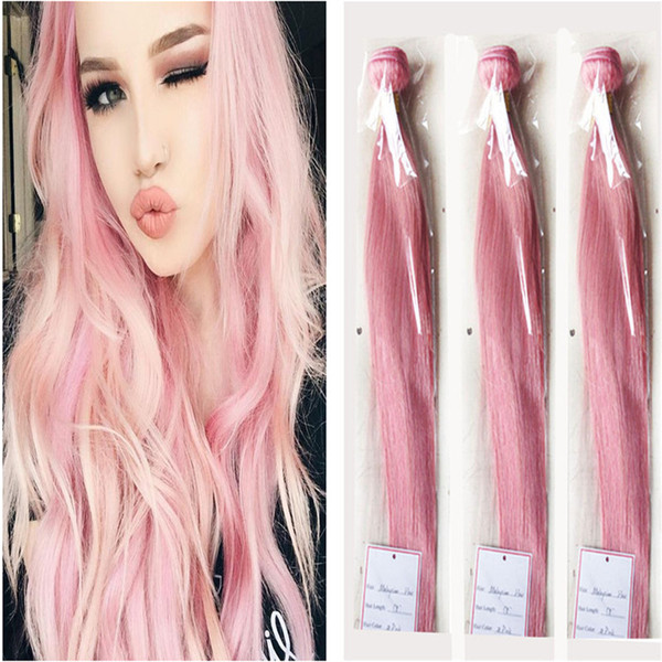 Color Pink Silk Straight Hair Bundles Pink Human Hair Weaves Rose Gold Virgin Brazilian Hair Extension 