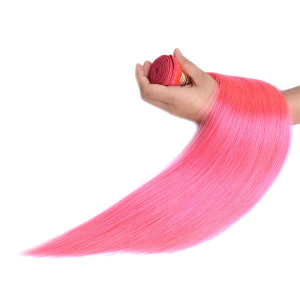 Pink Human Hair Weave Silk Striaight Malaysian Virgin Hair Extension Pink Human Hair Extension 3Pcs/Lot Unprocess Double Weft Bundles