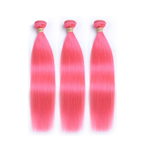 New Arrive Hot Pink Straight Hair Bundles 3Pcs/Lot Peruvian Virgin Unprocess Silk Straight Pink Human Hair Weft Sew in Double Weft