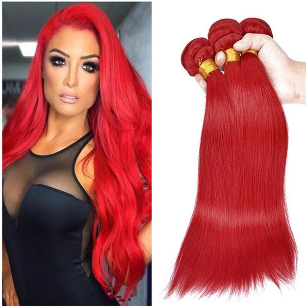 Peruvian Virgin Human Red Hair Cosplay Used Hair Weaves Straight Red Human Virgin Hair Extensions Fast 3Pcs/Lot