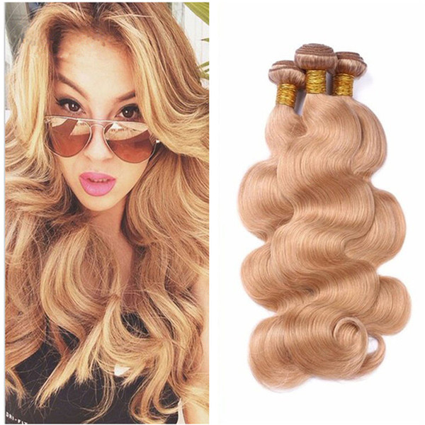 Strawberry Blonde Human Hair Bundles Peruvian Brazilian Malaysian Indian Human Hair Weaves Body Wave #27 Blonde Hair Extension 3Pcs/Lot