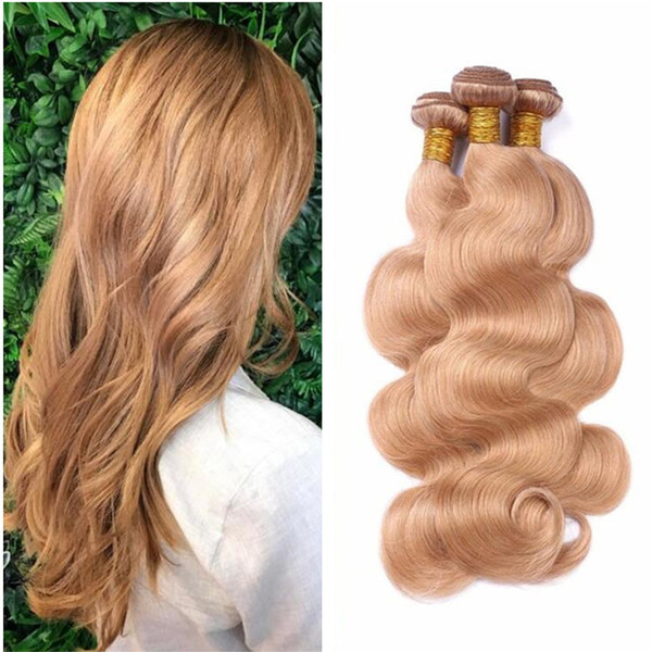 Honey Blonde Human Hair Body Wave Hair Extension #27 Strawberry Blonde Virgin Brazilian Hair Weft 3Pcs/lot