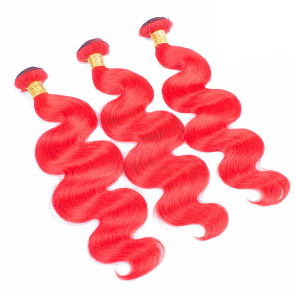 New Rose Pink Body Wave Hair Bundles 3Pcs Deals Brazilian Red Virgin Hair 100% Human Hair Extension For Sale