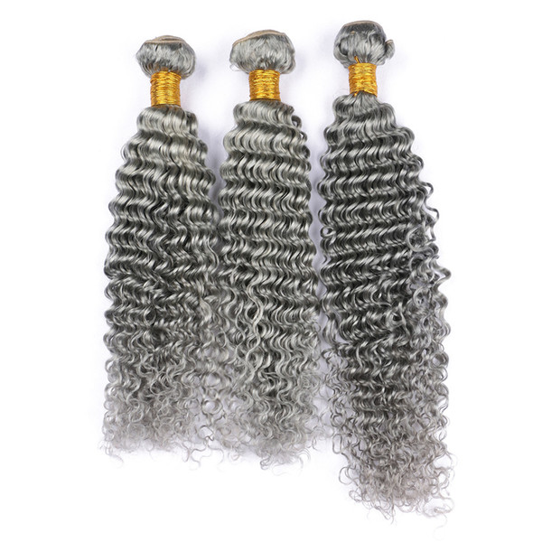 Peruvian Virgin Human Hair Bundles Sliver Grey Deep Wave Human Hair Weaves Deep Wave Curly Hair Extension 3Pcs/Lot Fast 