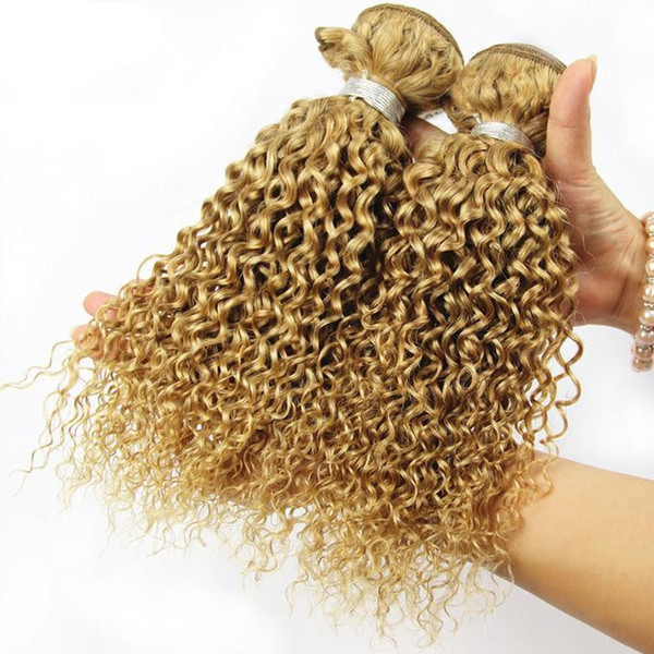 Peruvian Deep Wave Hair 3 Bundles Honey Blonde Deep Curly Hair 10