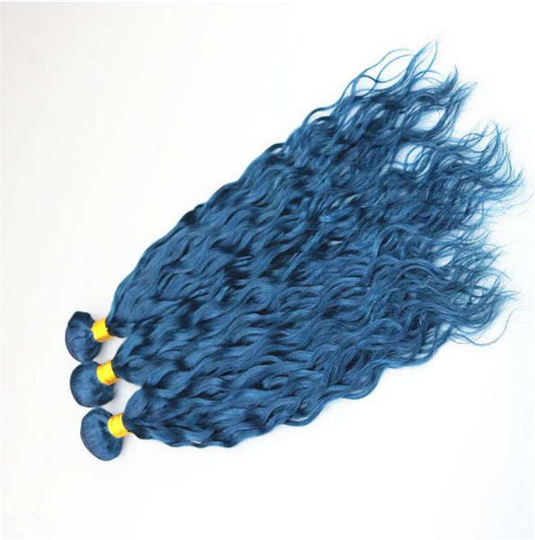 New Arrive Blue Human Hair Bundles Cosplay Fashion Color Deep Curl Hair Extensions Deep Curly Hair Weft For Sale