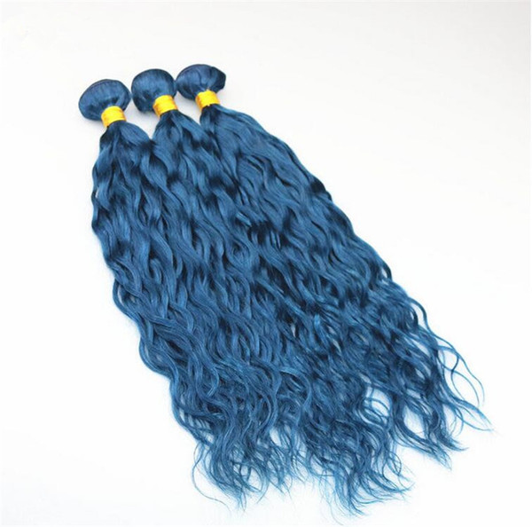 Deep Wave Ocean Blue Hair Extensions Deep Curly Blue Pure Color Deep Wave Brazilian Virgin Human Weaves 3Pcs/Lot Fast 