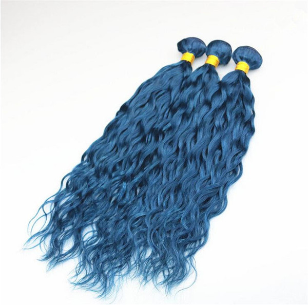 Blue Brazilian Human Hair Weave Bundles Deep Wave Blue Virgin Human Hair 3Bundles Deals Deep Curly Fast by DHL