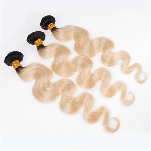 Ombre Human Hair Weave 3 Bundle Deals 1b 613 Brazilian Body Wave Hair Weave Non Remy Blonde Hair 