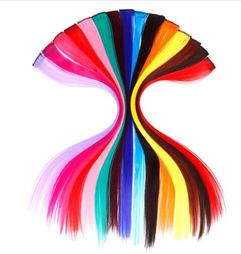 Single Clip In One Piece Hair Extensions Long Straight Heat Resistant Synthetic Pink Green Hair Pieces