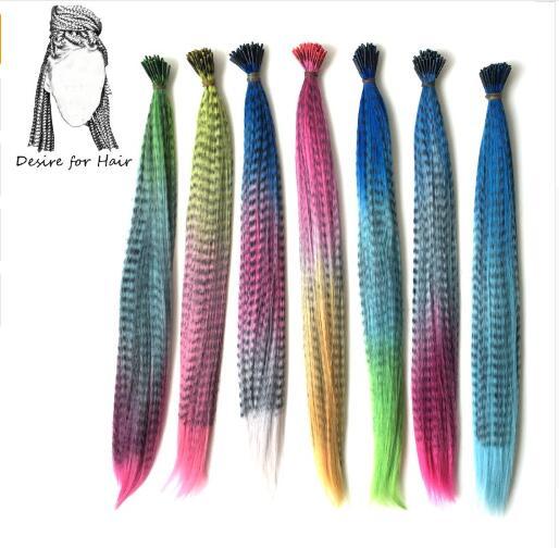 100strands 16inch 0.5g ombre color Zebra line heat resistant synthetic i tip feather hair extensions for Party