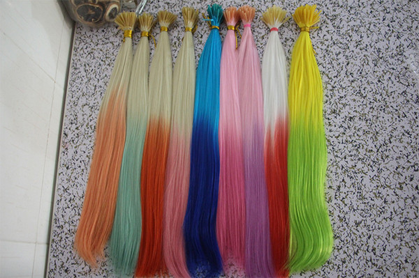 1000pcs Per lot cosplay use colorful hair extension 16inch Ombre color I tip synthetic hair Product