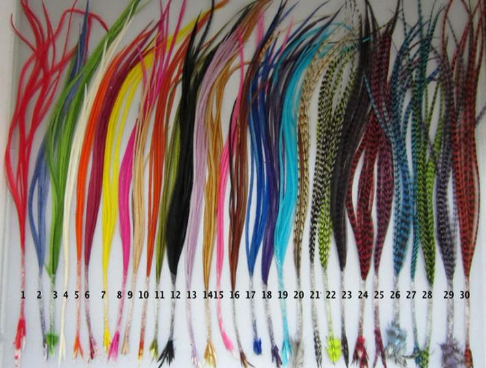 25pcs/pack Feather hair Hot sale 8-11inch 100% Real Grizzly Thin Rooster Feather hair extensions