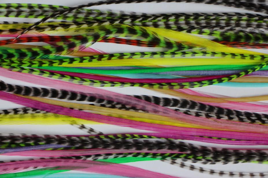 10pcs colorful feather hair extension 7-14inch 100% Real Grizzly Thin Rooster Feather hair extensions For Party feather hair supplier