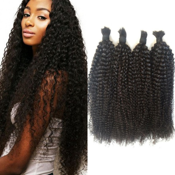 Unprocessed Human Afro Kinky Curly Bulk Hair for African American 4 Bundles Peruvian Bulk Human Hair No Attachment FDSHINE