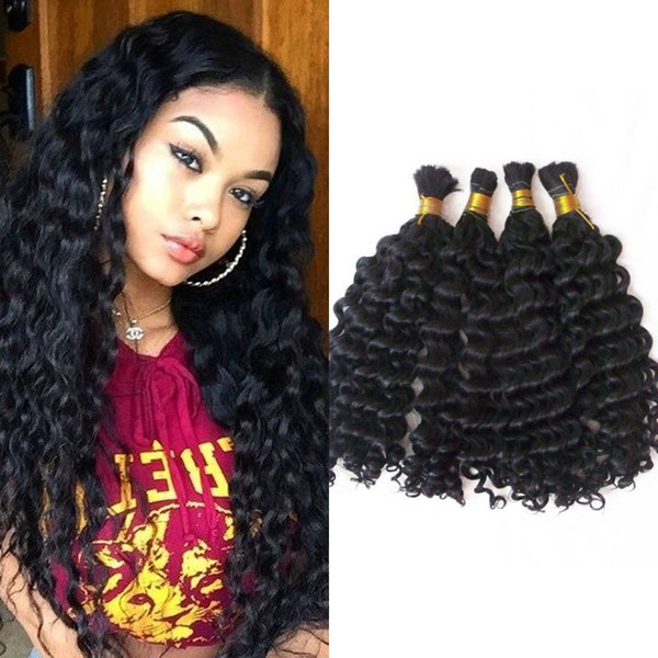 Brazilian Deep Wave Bulk Human Hair for Braiding Natural Color 4 Bundles Hair Bulk No Weft FDSHINE