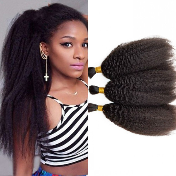 Brazilian Kinky Straight Hair Bulks for Black Women No Weft 3 Bundles Bulk Human Hair Extensions 8-28 inch FDSHINE