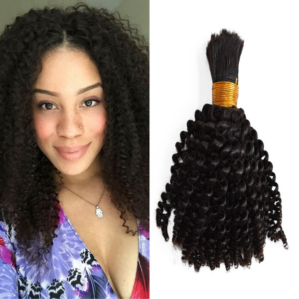 Kinky Curly Human Braiding Hair Bulk Burmese Raw Human Hair Bulk 100G 1b# Natural Black Color FDshine