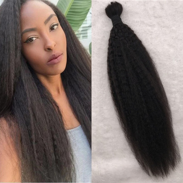 Brazilian Kinky Straight Hair Bulk 100% Human Hair 1 pc Braiding Bulk Hair for Black Women Natural Color G-EASY
