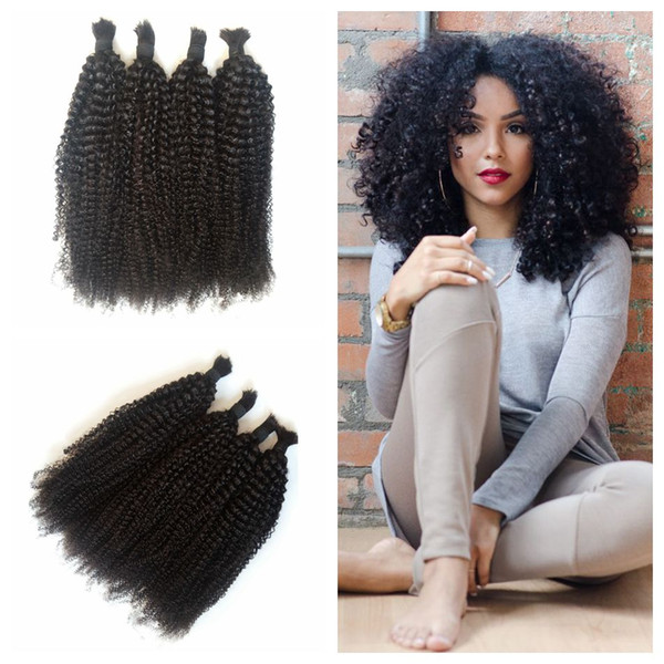 Malaysian human braiding hair bulk kinky curly 4pcs natural black no weft human hair bulk for braiding G-EASY