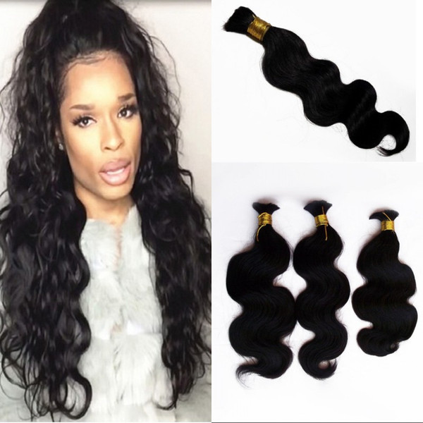 Brazilian Body Wave Bulk Hair Extensions 3 Bundles Natural Color Bulk Human Hair for Braiding FDshine