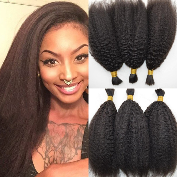 Mongolian Human Hair Bulk High Qaulity Kinky Straight Bulk Hair For Braiding 3 Bundles natural color