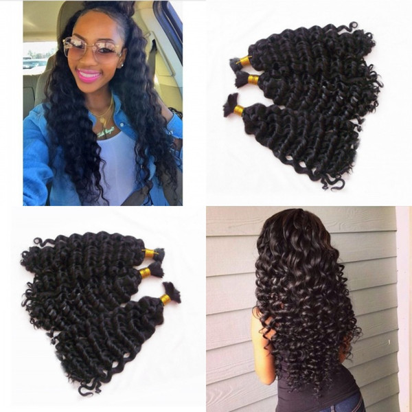 Deep Wave Human Hair Bulk No Attachment High Quality Brazilian Hair Bulk 3 Bundles for Black Women natural color