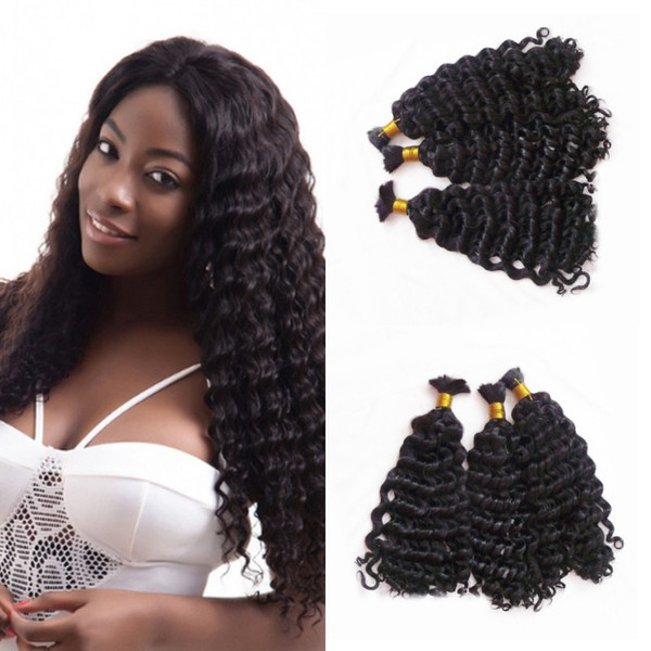 Malaysian Human Hair No Weft Deep Wave Hair Bulks 3 Bundles Natural Black Color for Braiding FDshine