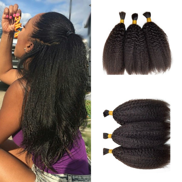 Mongolian Human Hair Bulk High Qaulity Kinky Straight Bulk Hair For Braiding 3 Bundles FDSHINE HAIR