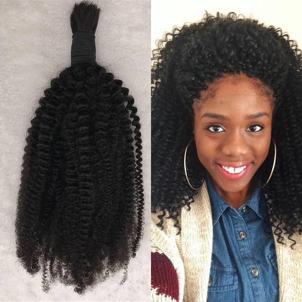 Kinky Curly Human Hair Bulk For Braiding Natural Black 1pc Mongolian Curly Bulk Hair For Black Women